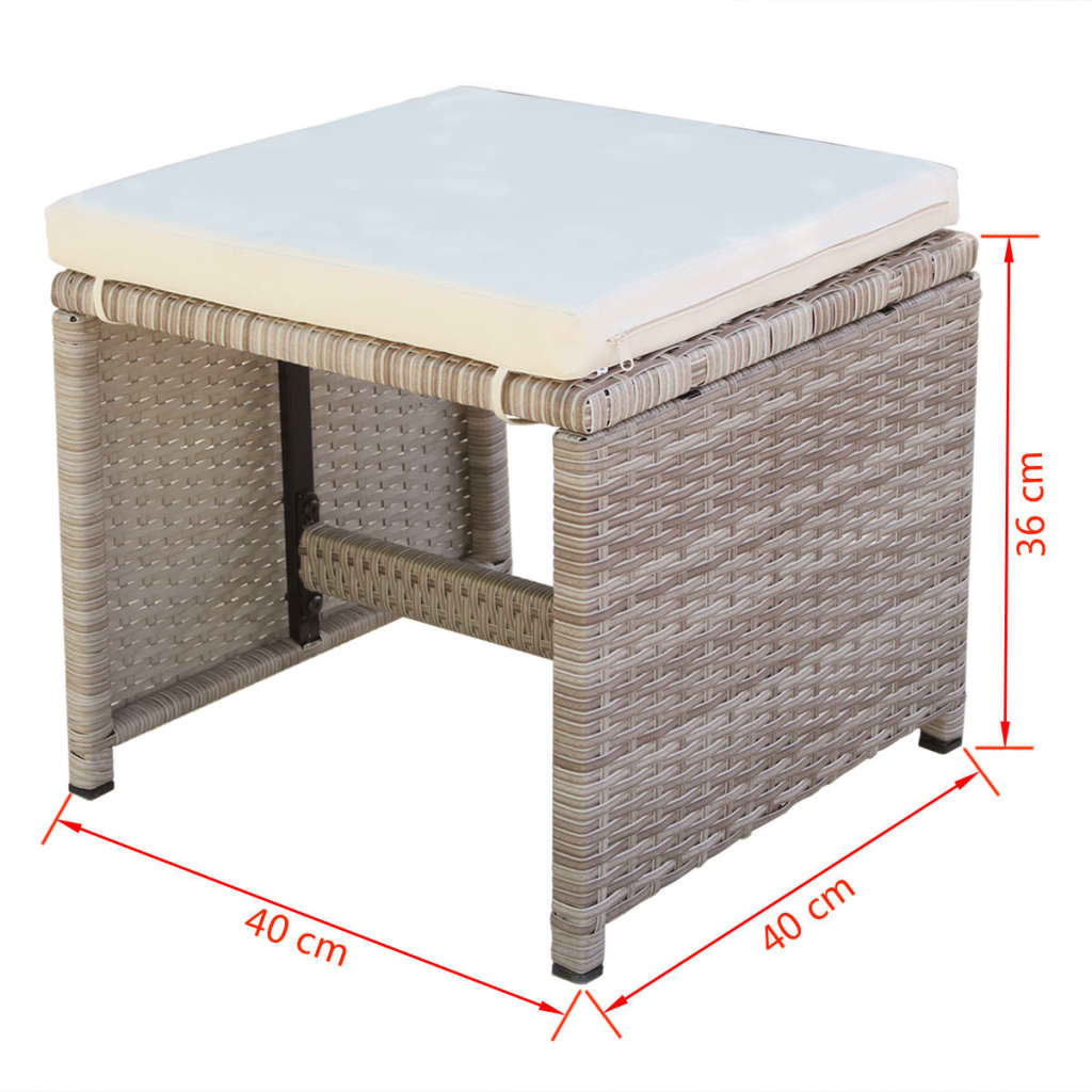 Set comedor de jardín 11 piezas y cojines ratán sintético beige