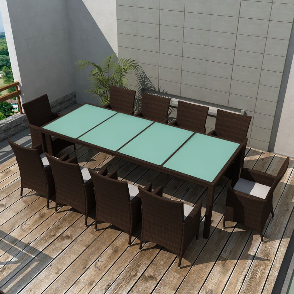 Set comedor de jardín 11 piezas y cojines ratán sintético negro