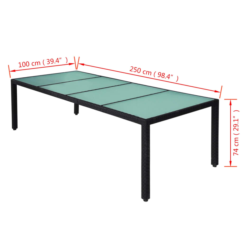 Set comedor de jardín 11 piezas y cojines ratán sintético negro
