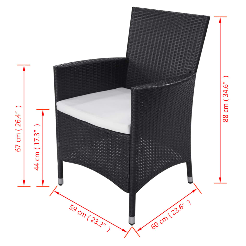 Set comedor de jardín 11 piezas y cojines ratán sintético negro