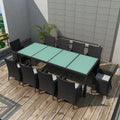 Set comedor de jardín 11 piezas y cojines ratán sintético negro
