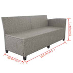 Set de muebles de jardín 3 pzas y cojines ratán sintético gris