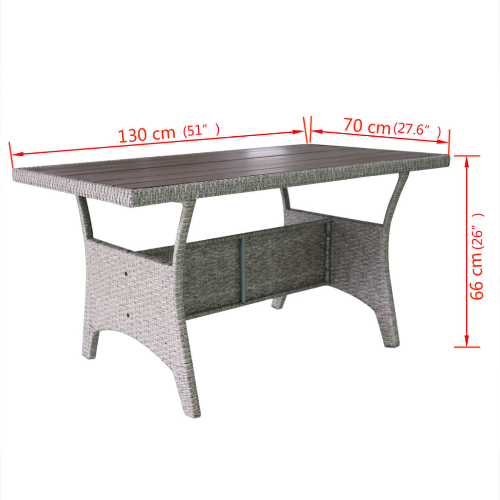 Set de muebles de jardín 3 pzas y cojines ratán sintético gris
