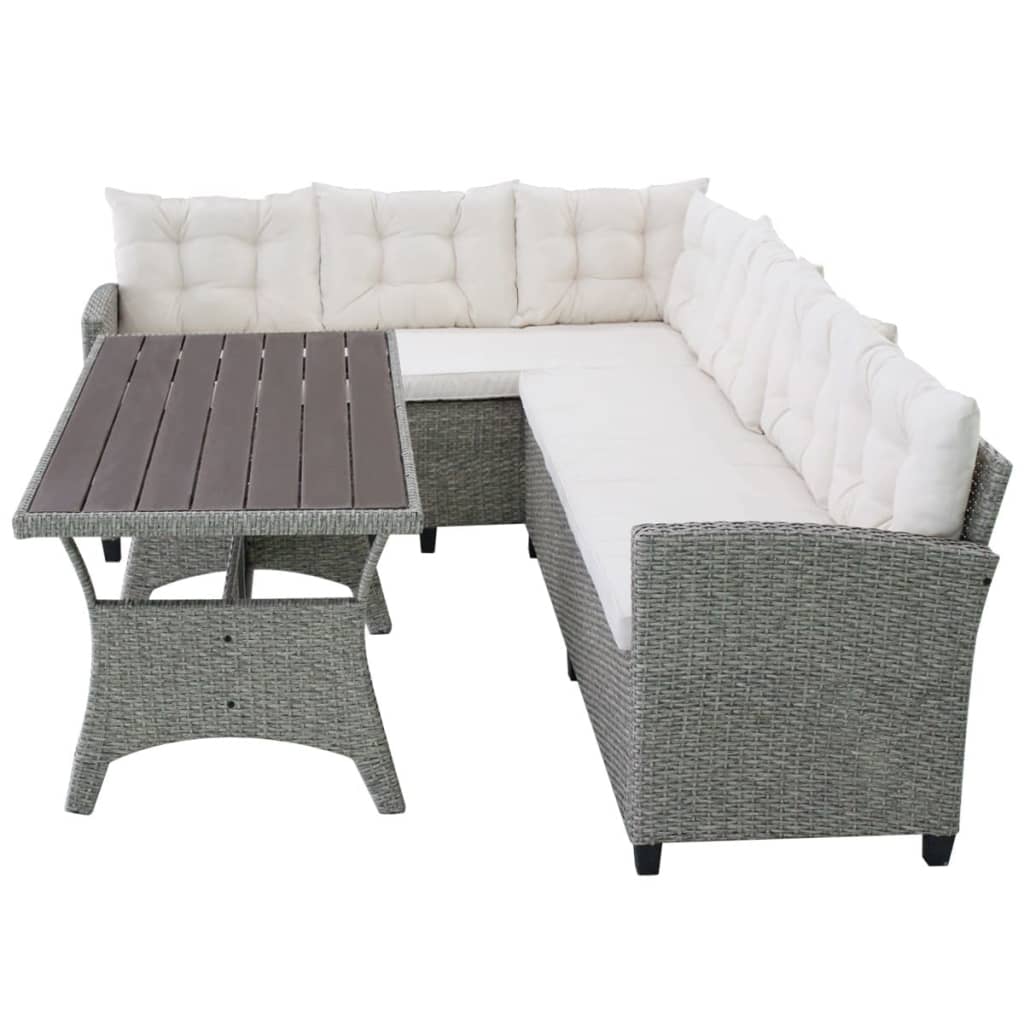 Set de muebles de jardín 3 pzas y cojines ratán sintético gris