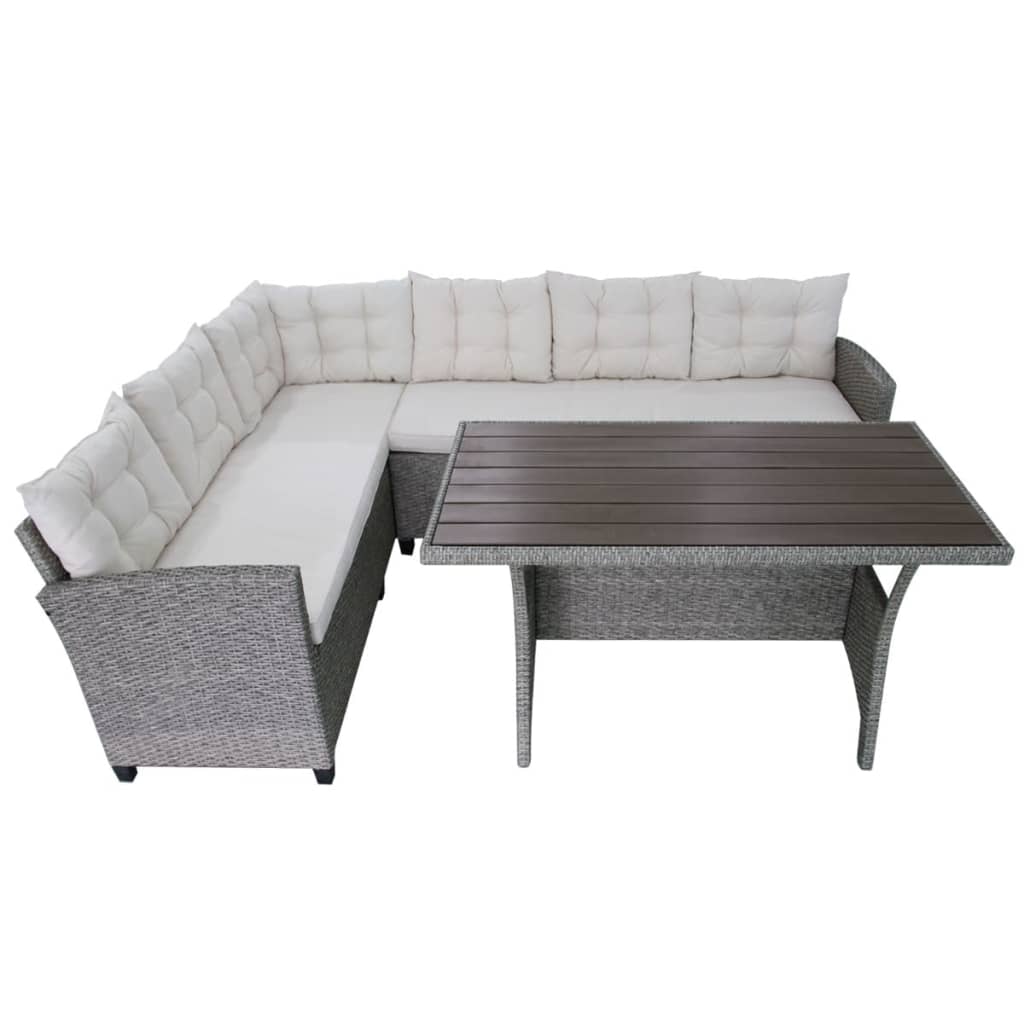 Set de muebles de jardín 3 pzas y cojines ratán sintético gris