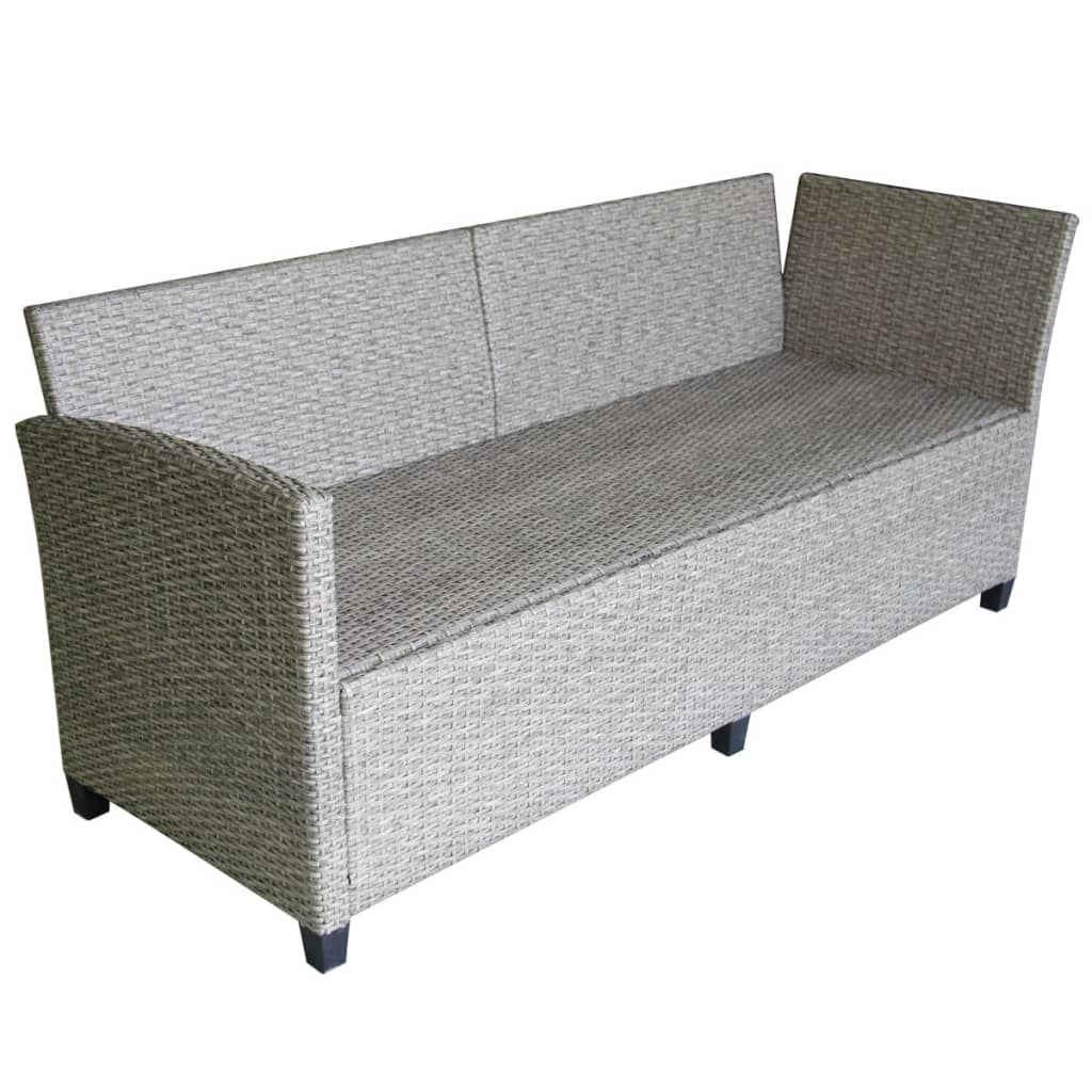 Set de muebles de jardín 3 pzas y cojines ratán sintético gris