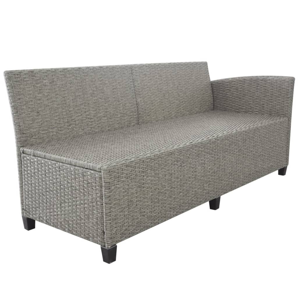 Set de muebles de jardín 3 pzas y cojines ratán sintético gris
