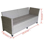 Set de muebles de jardín 3 pzas y cojines ratán sintético gris