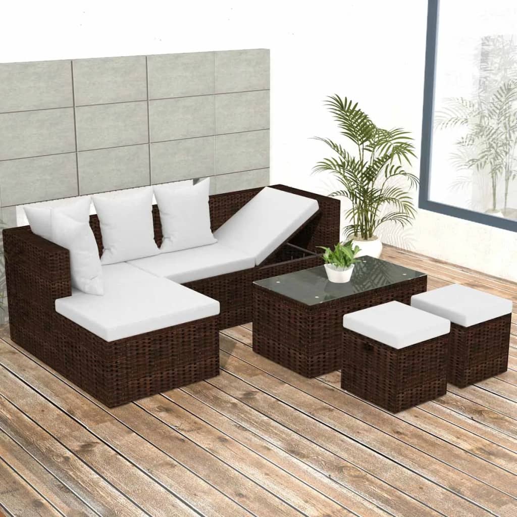 Set de muebles de jardín 4 piezas y cojines aluminio y WPC