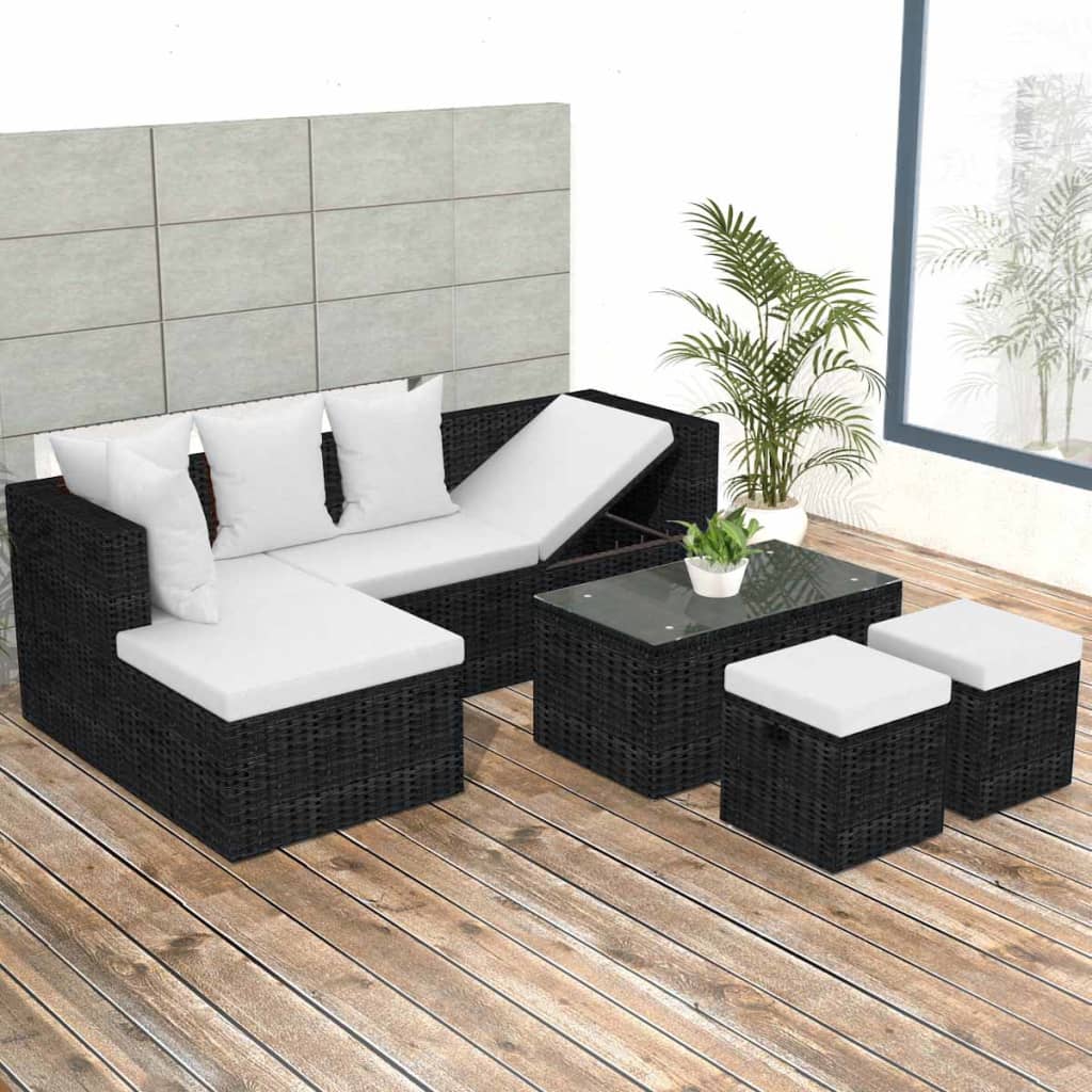 Set de muebles de jardín 4 piezas y cojines aluminio y WPC