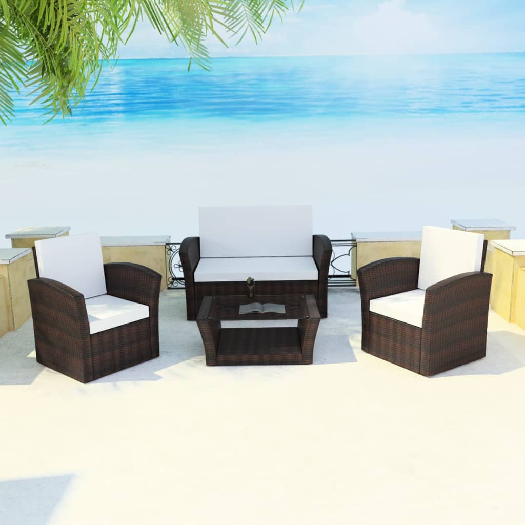 Set comedor de jardín 11 piezas y cojines ratán sintético negro