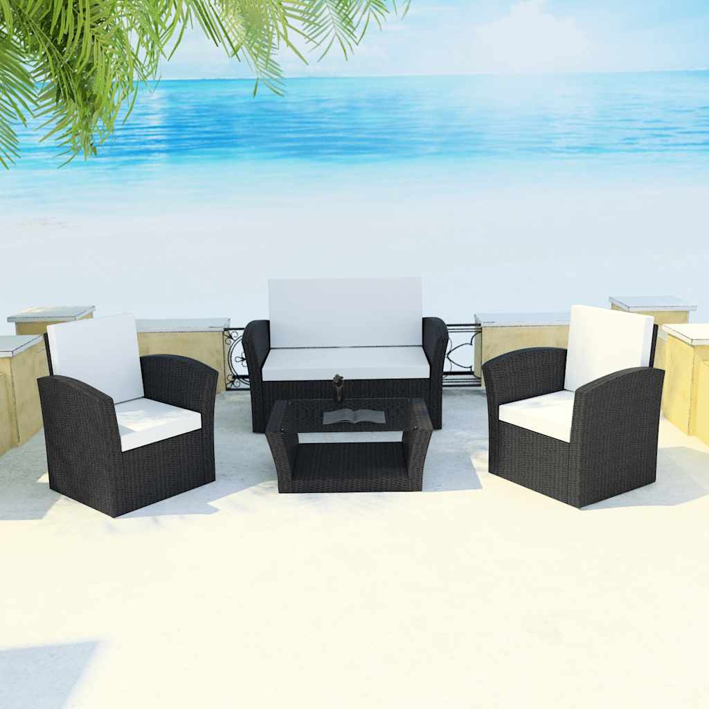 Set comedor de jardín 11 piezas y cojines ratán sintético negro