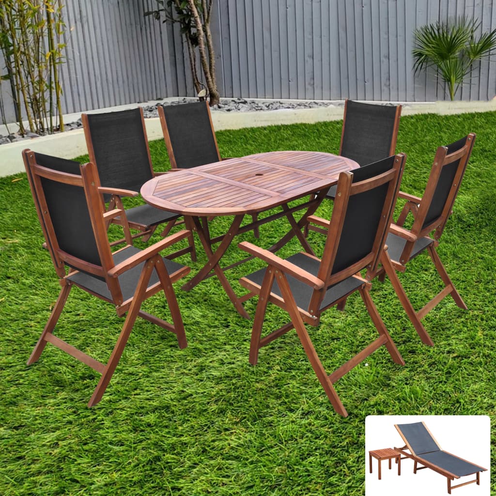 Set comedor de jardín 9 pzas y cojines madera maciza de acacia