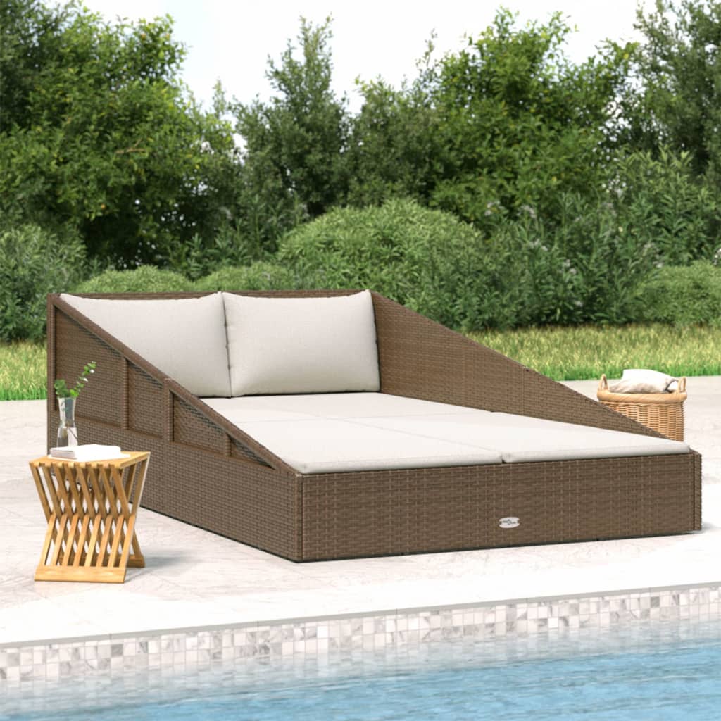 Tumbona cama de jardín ratán sintético gris 110x200 cm