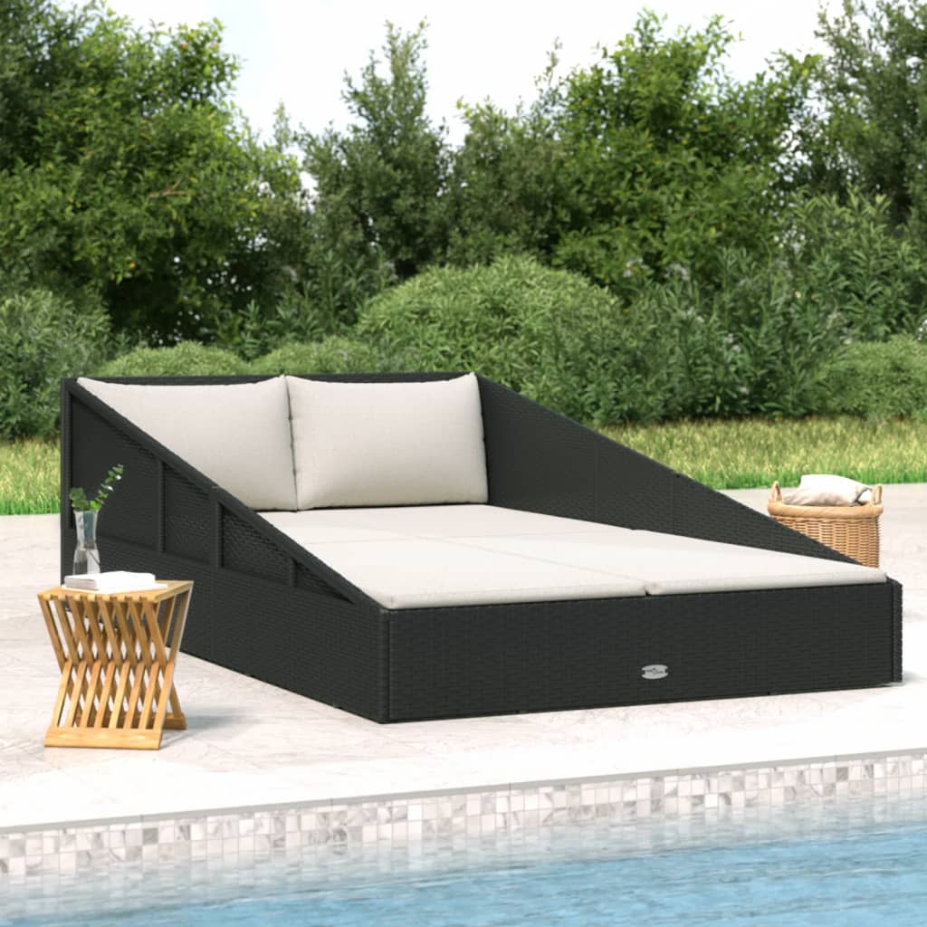 Tumbona cama de jardín ratán sintético gris 110x200 cm