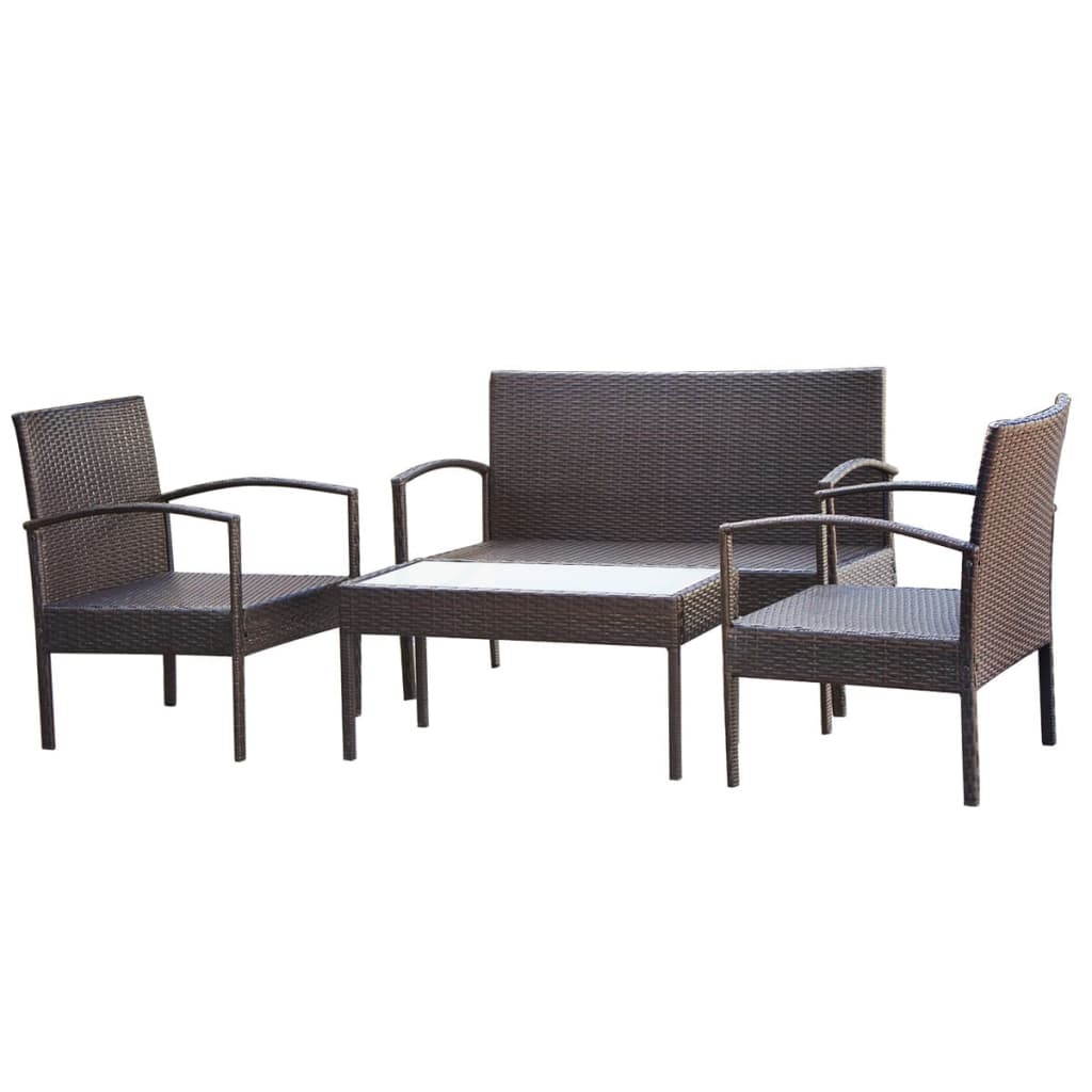 Muebles de jardín 4 piezas con cojines ratán sintético marrón
