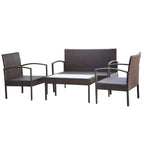 Muebles de jardín 4 piezas con cojines ratán sintético marrón