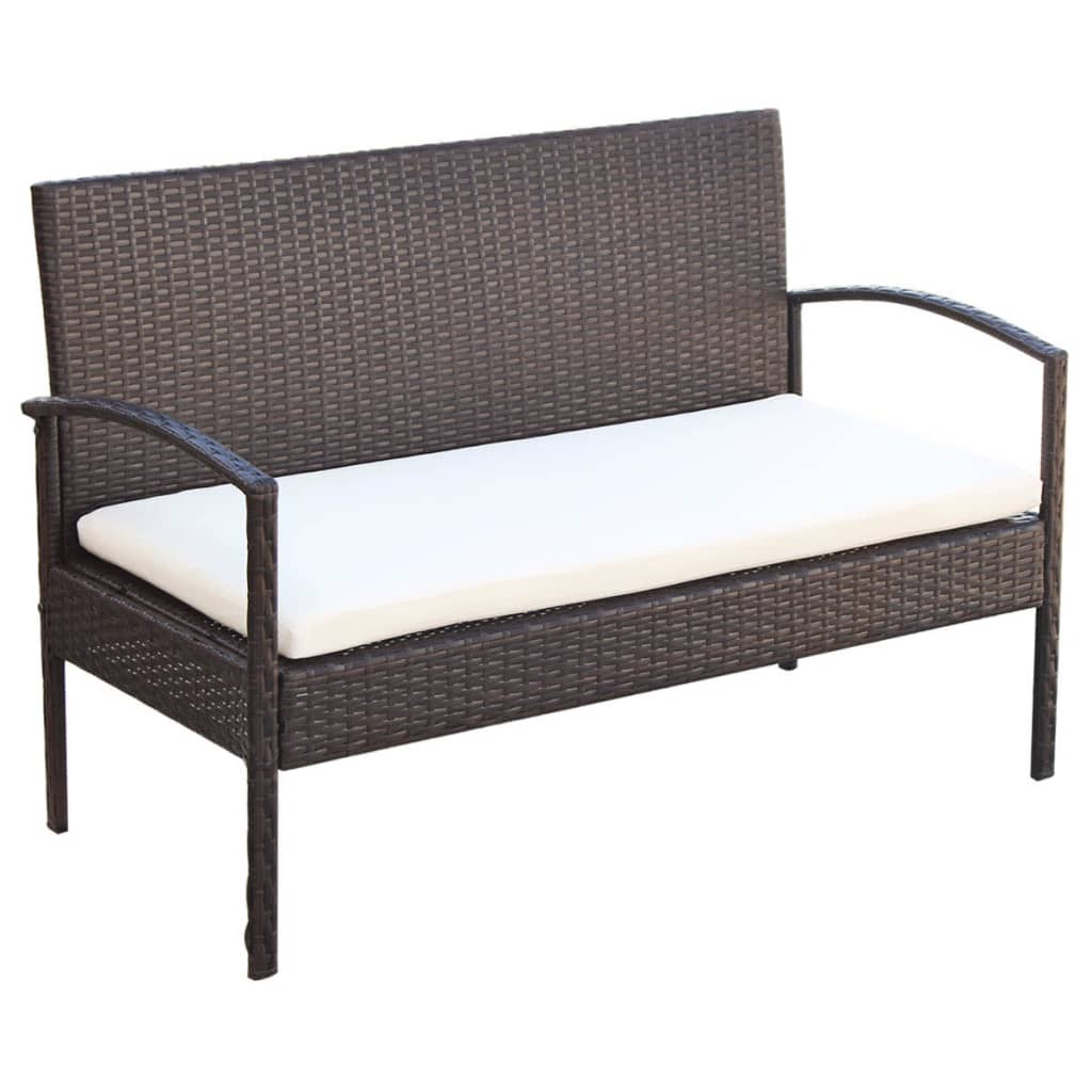 Muebles de jardín 4 piezas con cojines ratán sintético marrón
