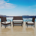 Muebles de jardín 4 piezas con cojines ratán sintético marrón