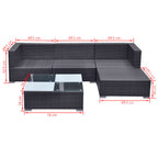 Set de muebles de jardín 5 pzas y cojines ratán sintético negro