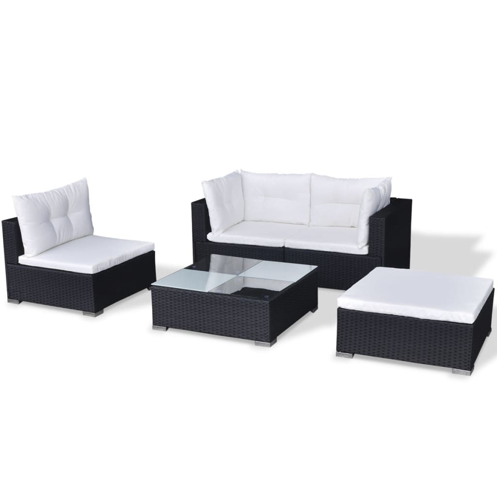 Set de muebles de jardín 5 pzas y cojines ratán sintético negro