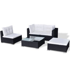 Set de muebles de jardín 5 pzas y cojines ratán sintético negro
