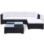 Set de muebles de jardín 5 pzas y cojines ratán sintético negro