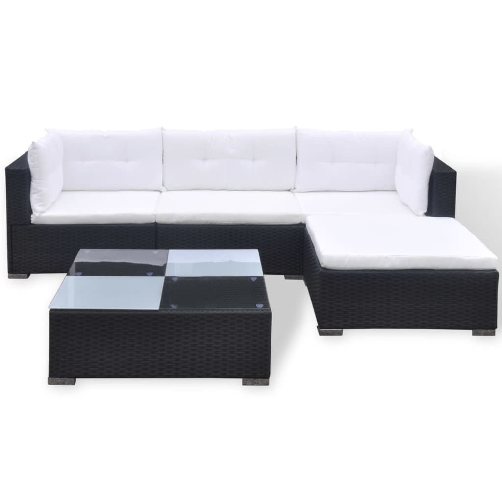 Set de muebles de jardín 5 pzas y cojines ratán sintético negro