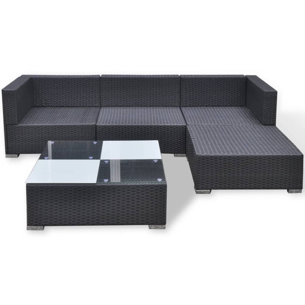 Set de muebles de jardín 5 pzas y cojines ratán sintético negro