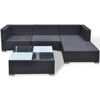 Set de muebles de jardín 5 pzas y cojines ratán sintético negro