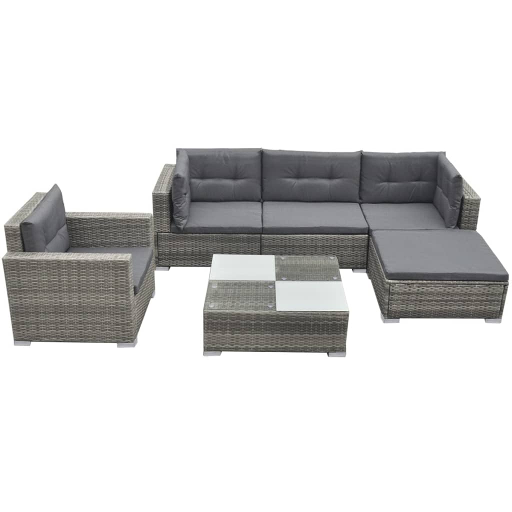 Conjunto de jardim 5 peças e almofadas rotim sintético preto