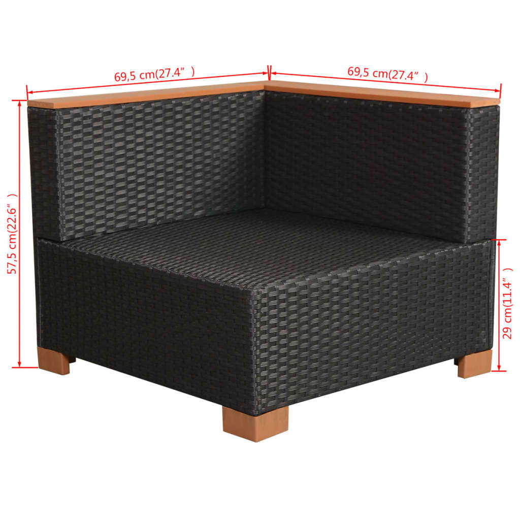 Set muebles de jardín 10 piezas y cojines ratán sintético negro