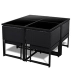 Set comedor de jardín 9 piezas y cojines ratán sintético negro