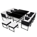 Set comedor de jardín 11 piezas y cojines ratán sintético negro