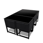 Set comedor de jardín 11 piezas y cojines ratán sintético negro