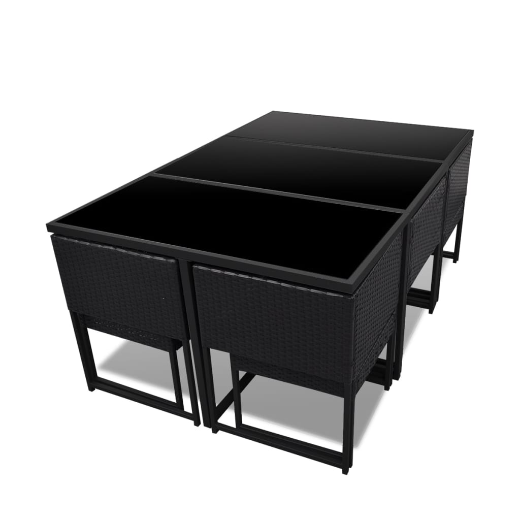 Set comedor de jardín 11 piezas y cojines ratán sintético negro