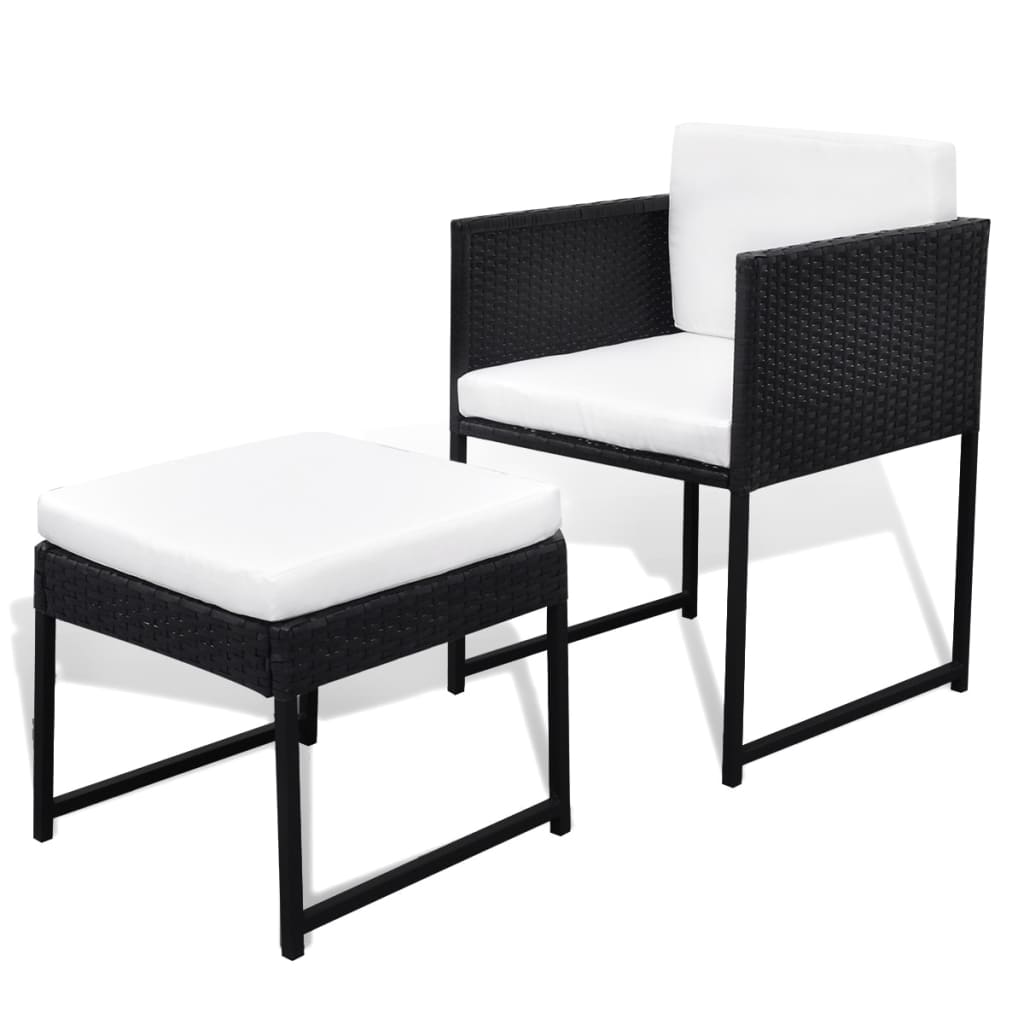 Set comedor de jardín 11 piezas y cojines ratán sintético negro