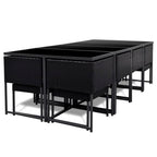 Set comedor de jardín 13 piezas y cojines ratán sintético negro