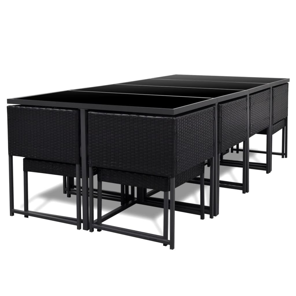 Set comedor de jardín 13 piezas y cojines ratán sintético negro