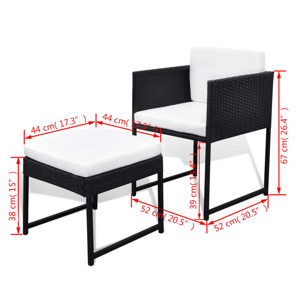 Set comedor de jardín 13 piezas y cojines ratán sintético negro