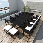 Set comedor de jardín 13 piezas y cojines ratán sintético negro