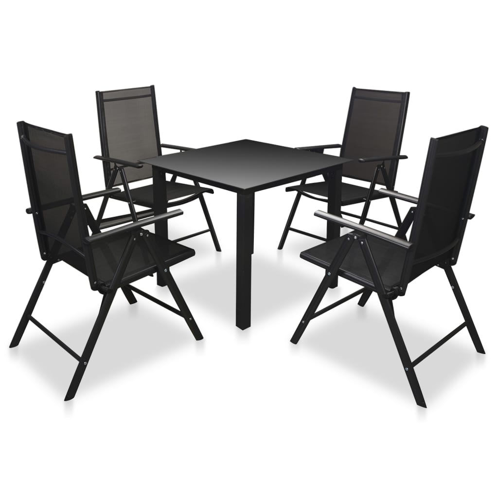 Set comedor jardín con sillas plegables 5 piezas aluminio negro