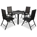 Set comedor jardín con sillas plegables 5 piezas aluminio negro