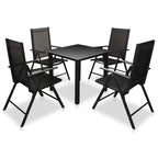 Set comedor jardín con sillas plegables 5 piezas aluminio negro