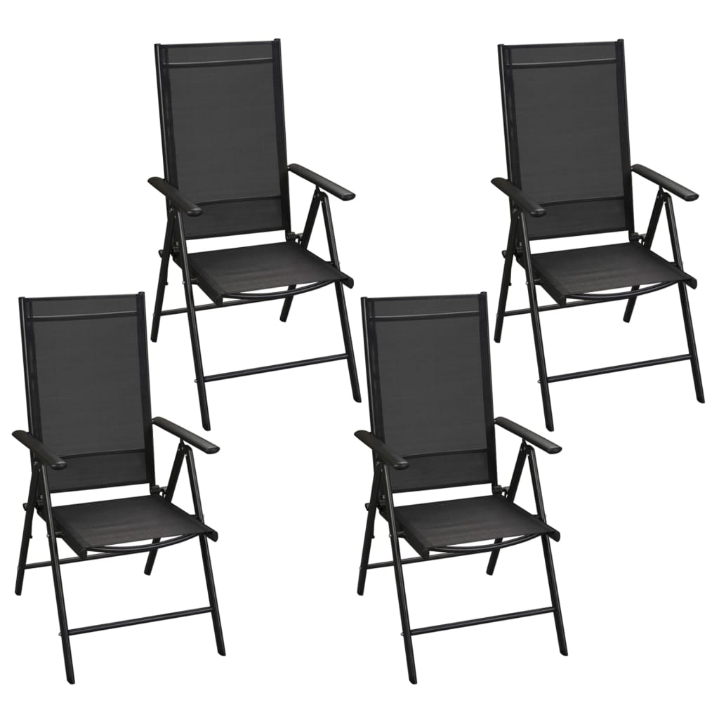 Set comedor jardín con sillas plegables 5 piezas aluminio negro