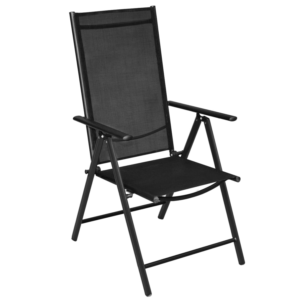 Set comedor jardín con sillas plegables 5 piezas aluminio negro
