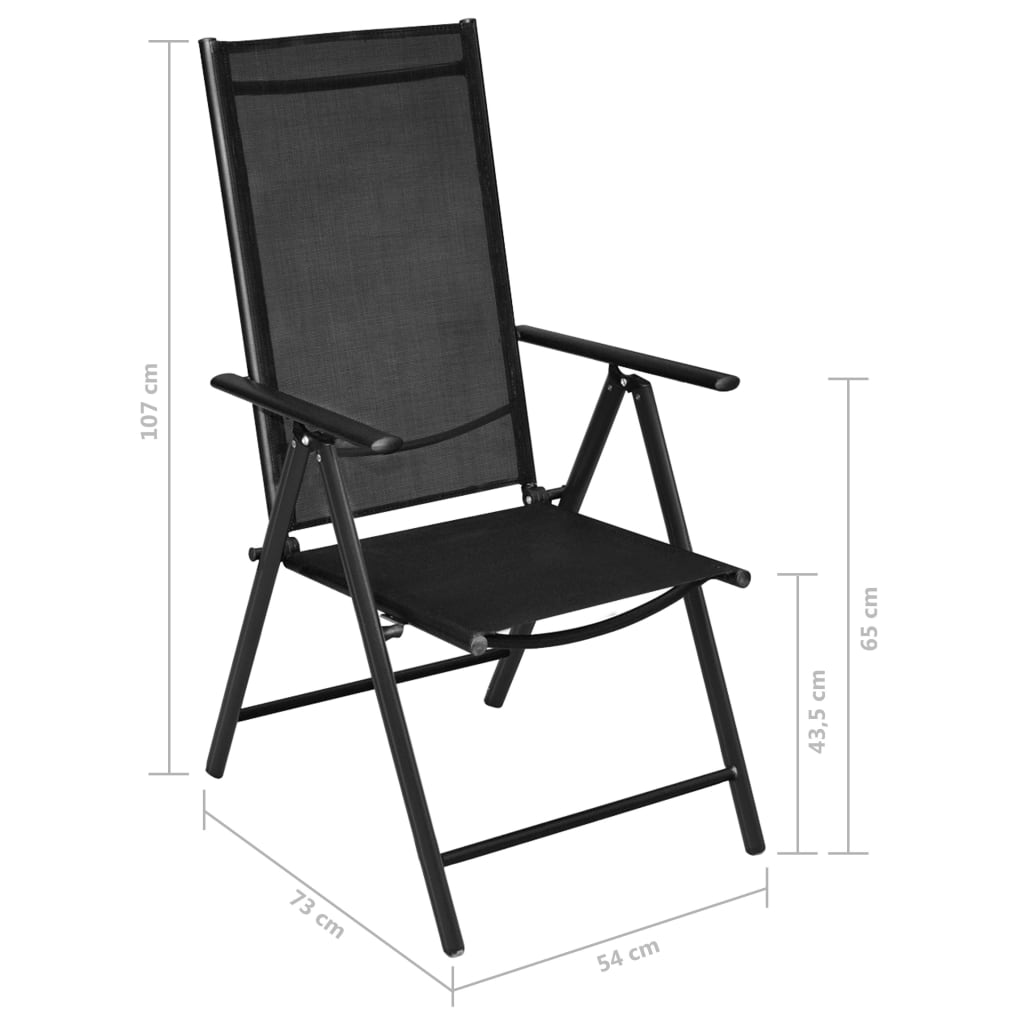 Set comedor jardín con sillas plegables 5 piezas aluminio negro