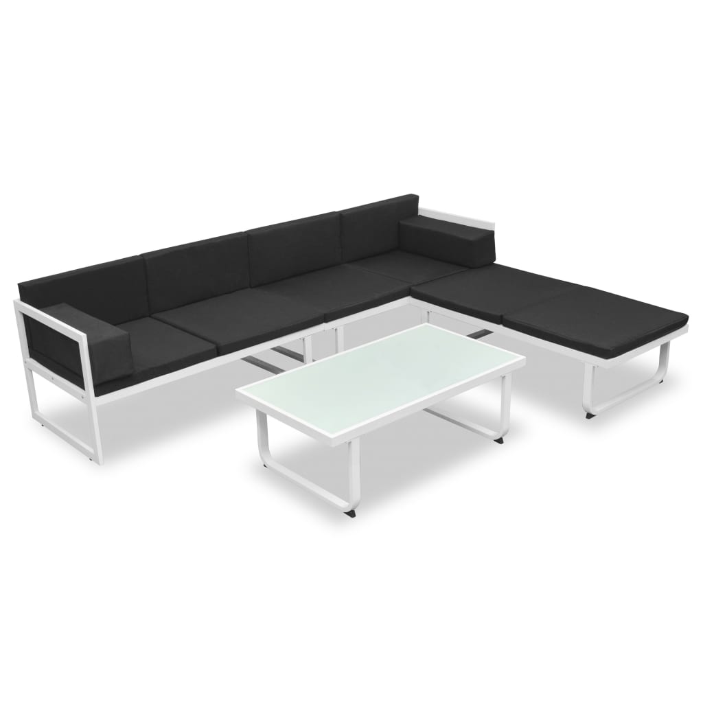 Set de muebles de jardín 4 piezas y cojines aluminio negro