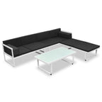 Set de muebles de jardín 4 piezas y cojines aluminio negro
