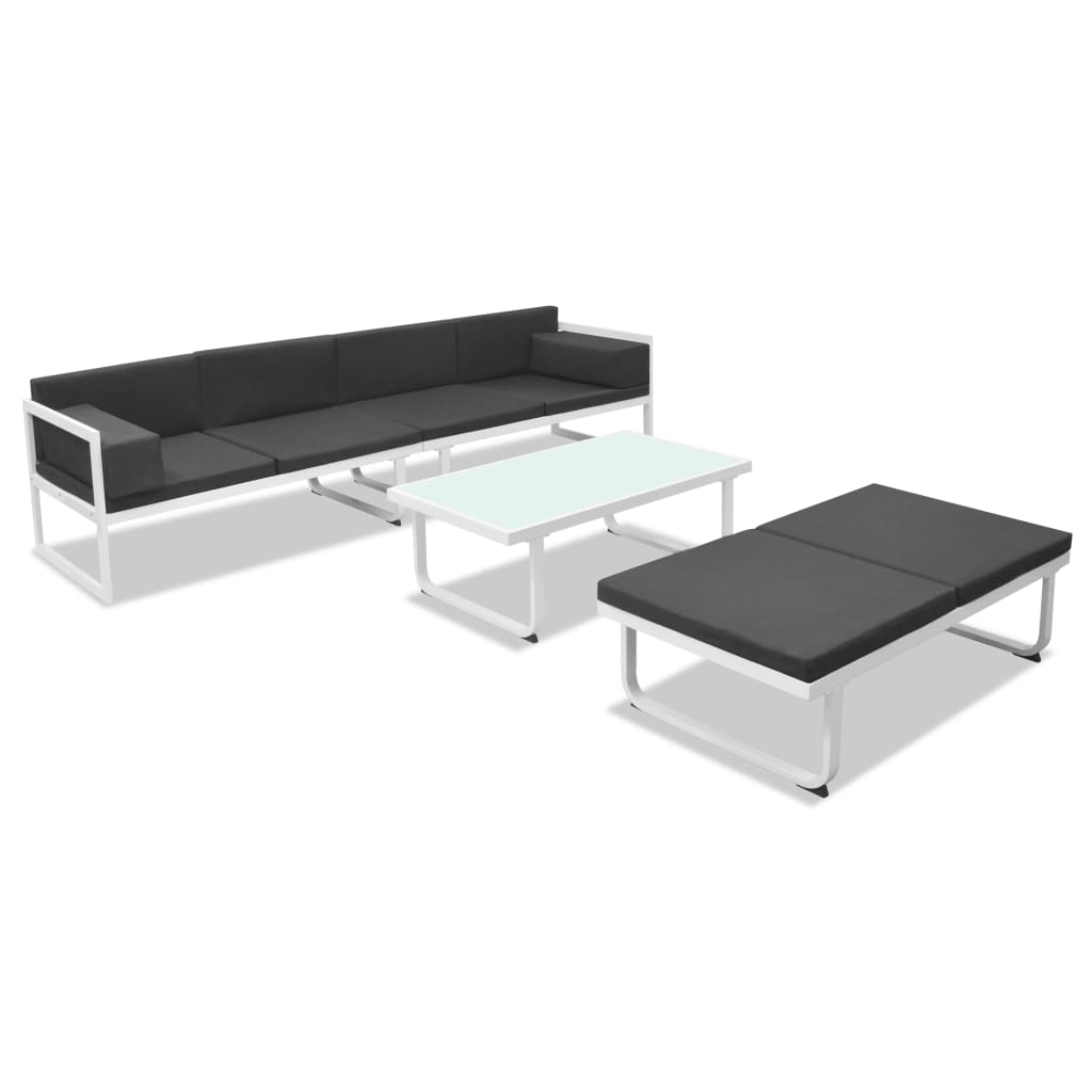 Set de muebles de jardín 4 piezas y cojines aluminio negro